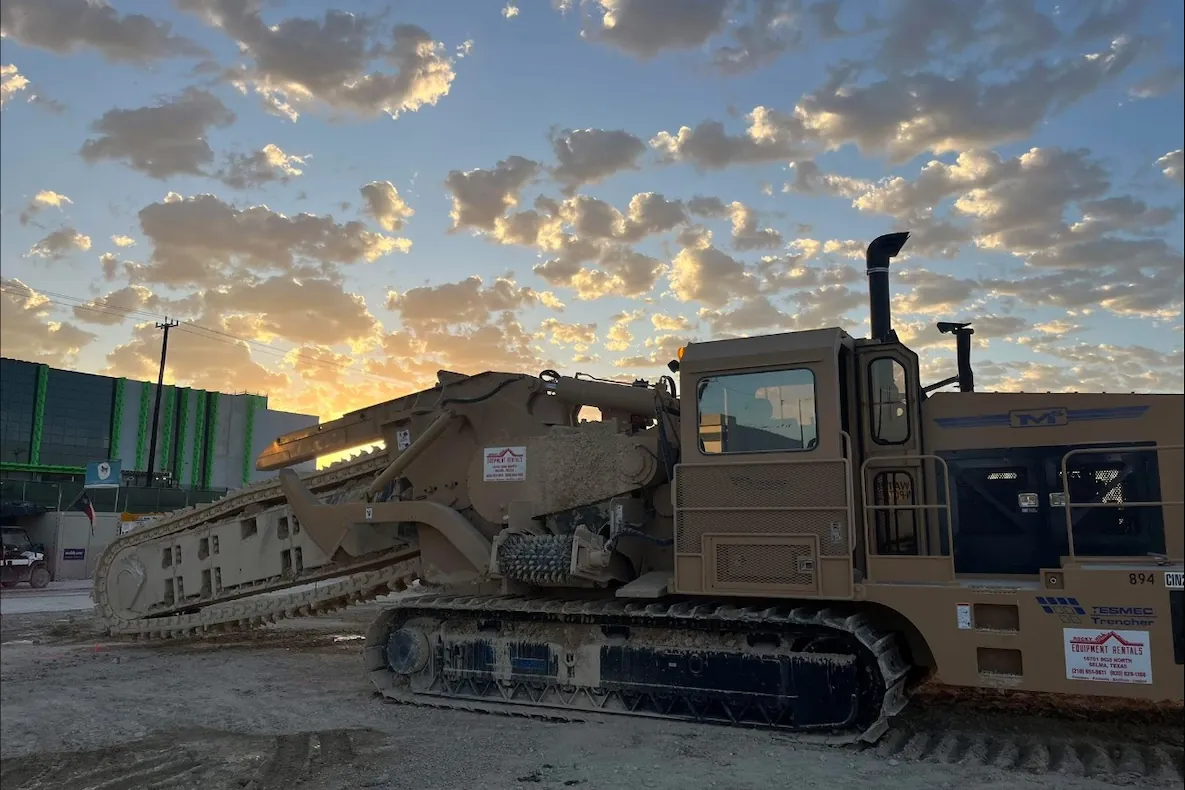 Ridge Rock Excavation chain trencher at a commercial job site